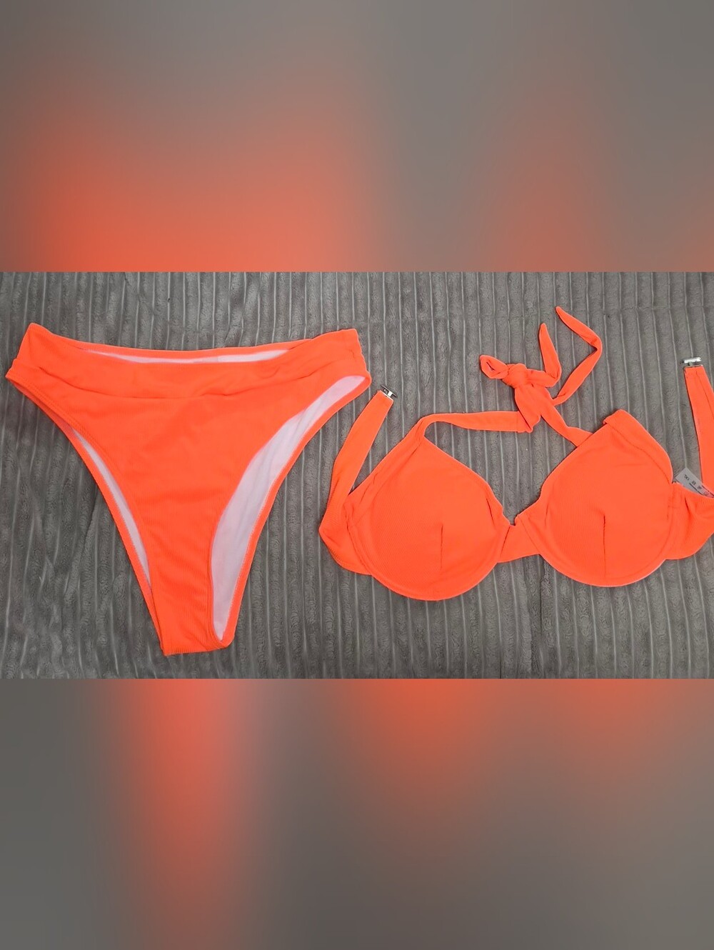 SHEIN Neon Orange Ribbed Bikini Set Size 1X